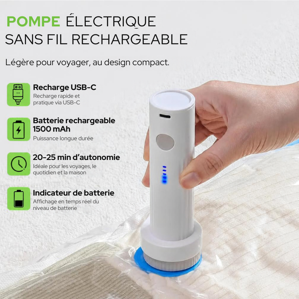 Pompe électrique USB-C pour sacs de compression – vue de détail
