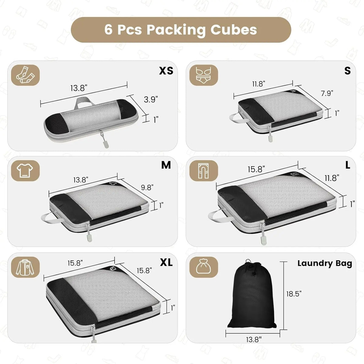 Organiseurs de compression pour valise – Set de 6 multi-formats – vue complémentaire 3
