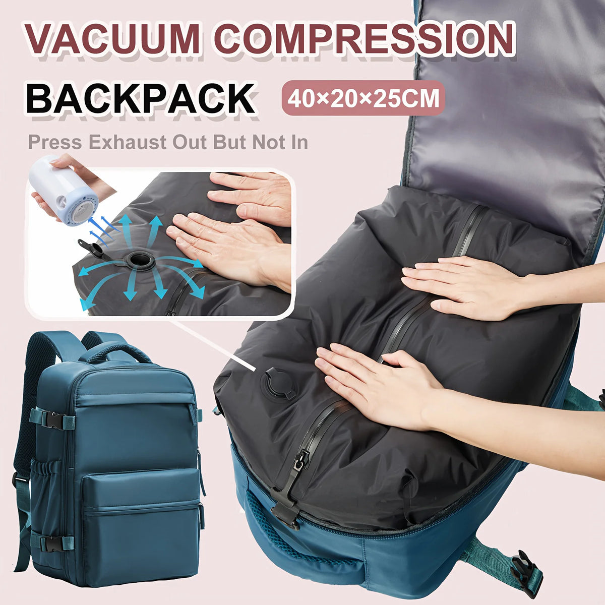 Sac à dos à compression sous vide – 2 formats, avec ou sans pompe