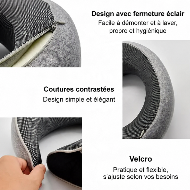 Oreiller de voyage à mémoire de forme – tour de cou ajustable